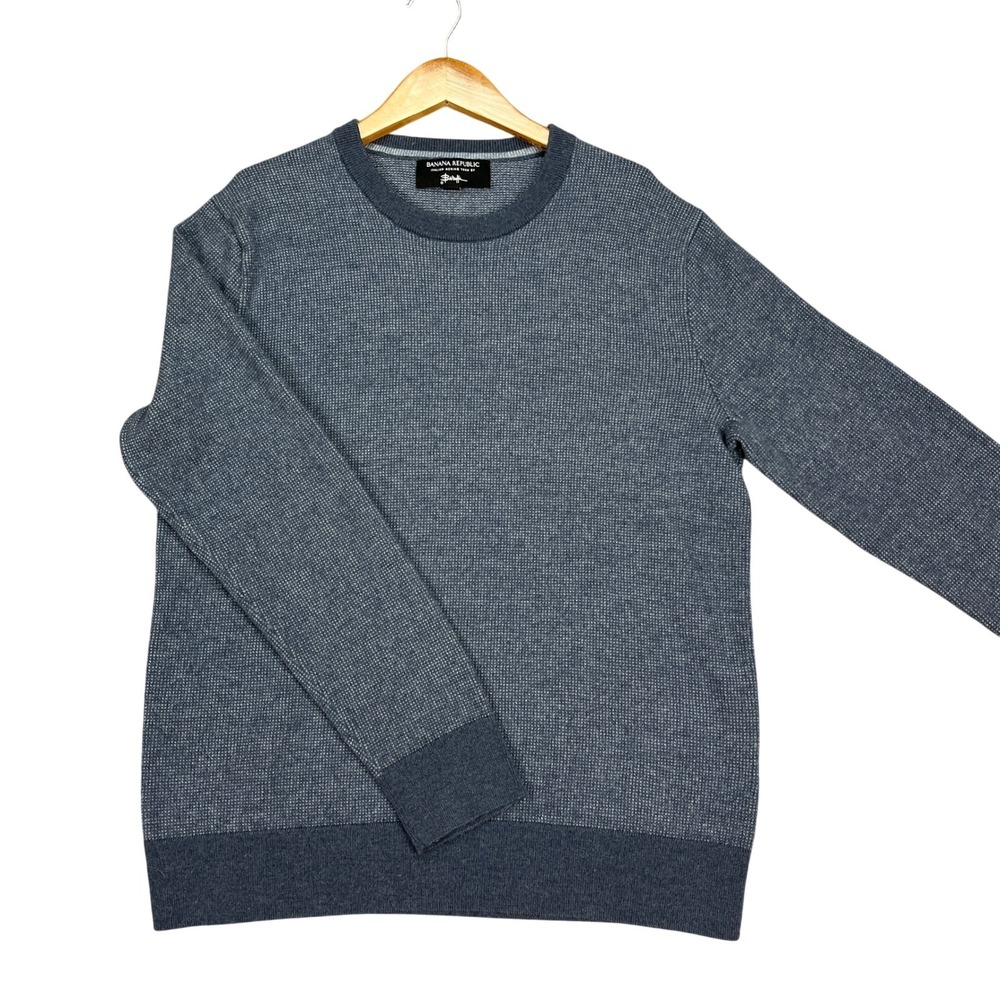 Banana Republic Sweater Mens‎ Large Blue Long Sleeve Italian Merino Wool Baruffa